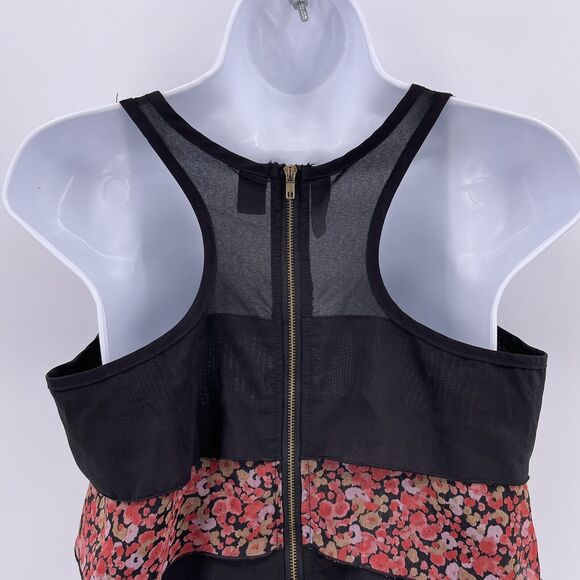 Kylee Sz S Tank Top Black Floral Tiered Sleeveless Racerback Exposed Back Zipper - Picture 4 of 7